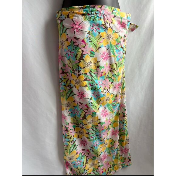 Vintage Big Dogs Wrap Midi Skirt Size M Retro Floral Tropical Long Feminine Cute - Picture 2 of 11